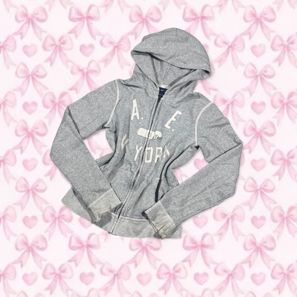 Women's vintage Y2K, gray thrashed, distressed American Eagle zip up XS
